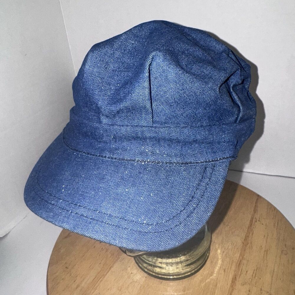 Vintage Blue Railroad Engineer Conductor Cap Denim Chambray Work Hat Adult M/L